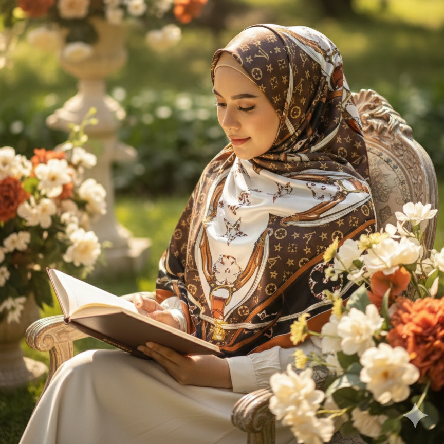 Galaxy Shine Premium Silk Scarf – Brown Printed Hijab