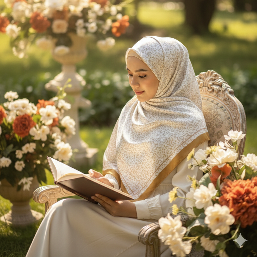 Galaxy Shine Premium Silk Scarf – Golden Printed Hijab