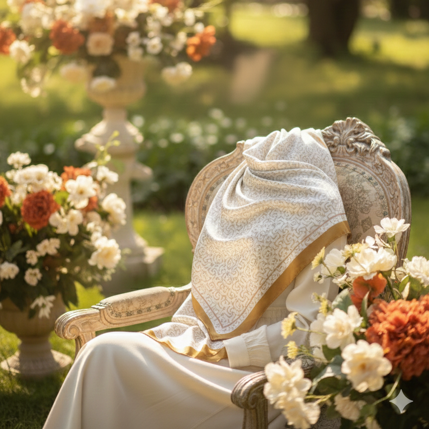 Galaxy Shine Premium Silk Scarf – Golden Printed Hijab