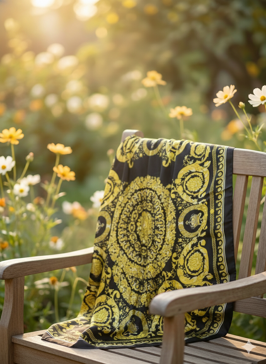 Galaxy Shine Premium Silk Scarf – Black Printed Hijab