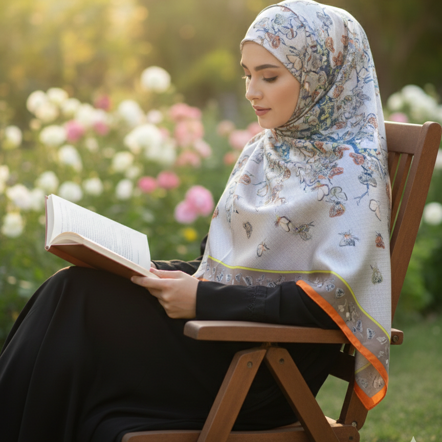 Galaxy Shine Premium Silk Scarf – Butterfly Printed Hijab