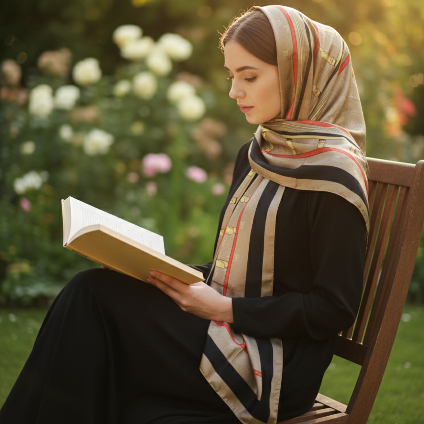 Galaxy Shine Premium Silk Scarf – Golden Printed Hijab