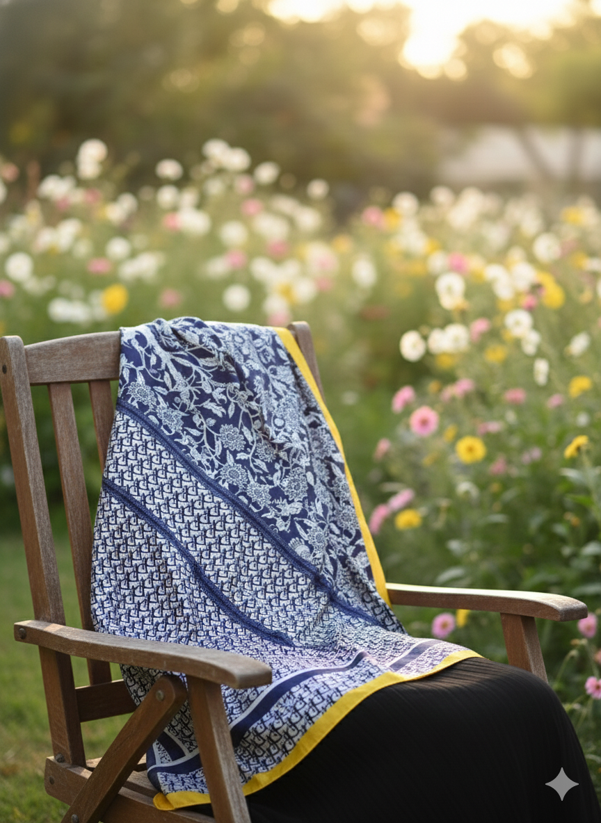 Galaxy Shine Premium Silk Scarf – Blue Printed Hijab