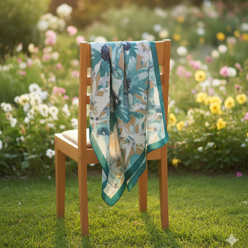 Galaxy Shine Premium Silk Scarf – Green Printed Hijab