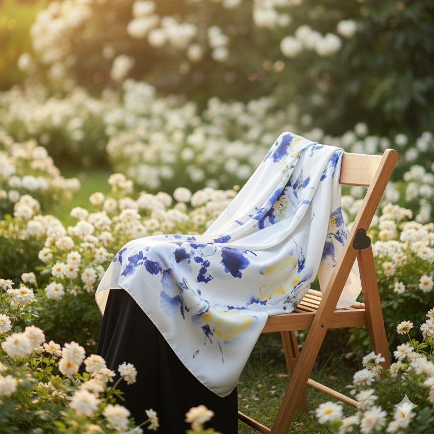 Galaxy Shine Premium Silk Scarf – White Printed Hijab