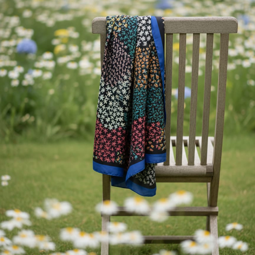 Galaxy Shine Premium Silk Scarf – Black Printed Hijab