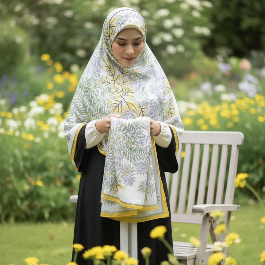 Galaxy Shine Premium Silk Scarf – White Printed Hijab