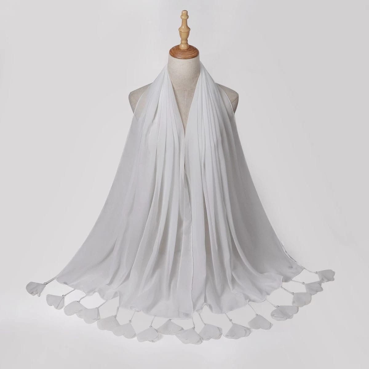 Lightweight Georgette White Hijab with Cute Butterfly Edges