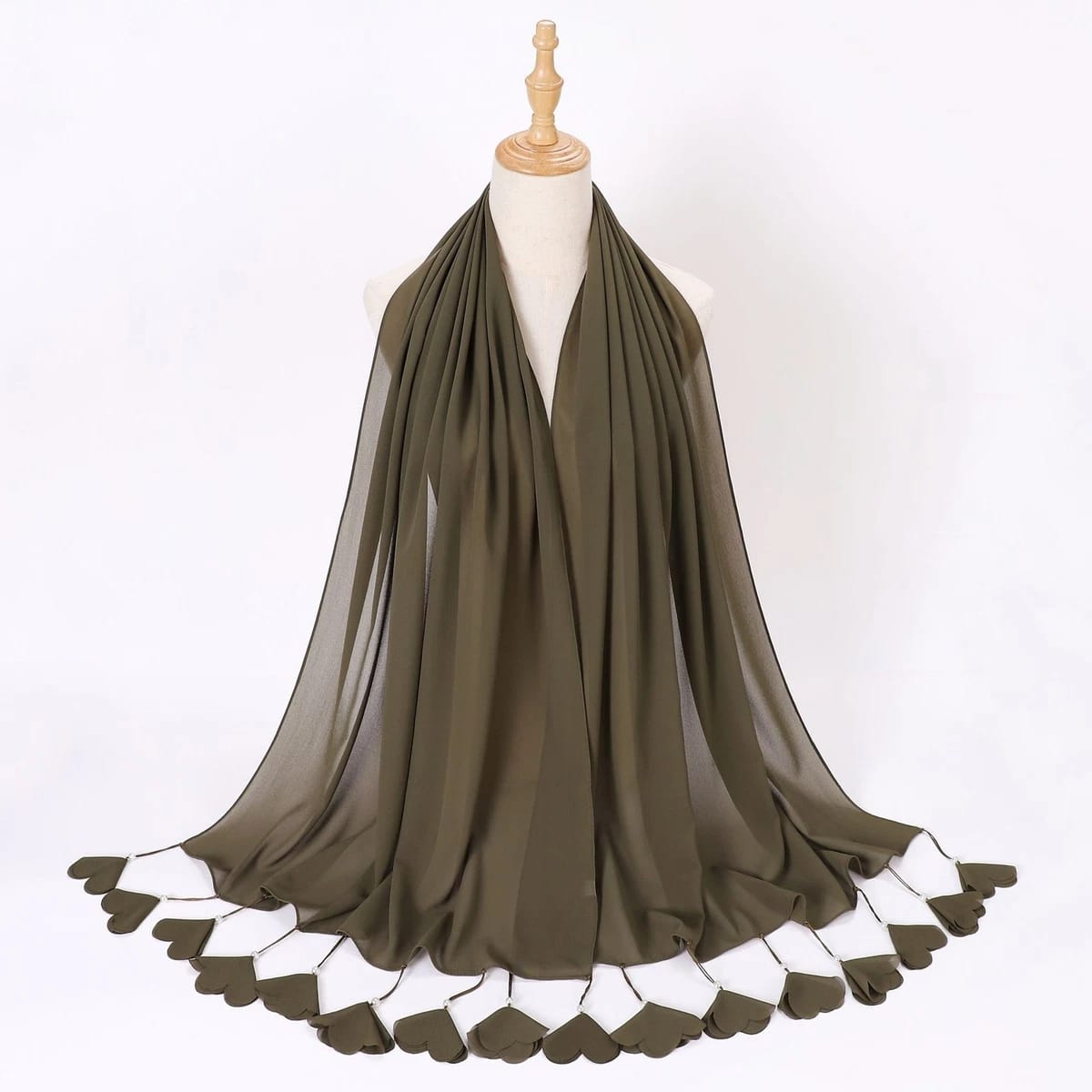 Lightweight Georgette Green Hijab with Cute Butterfly Edges