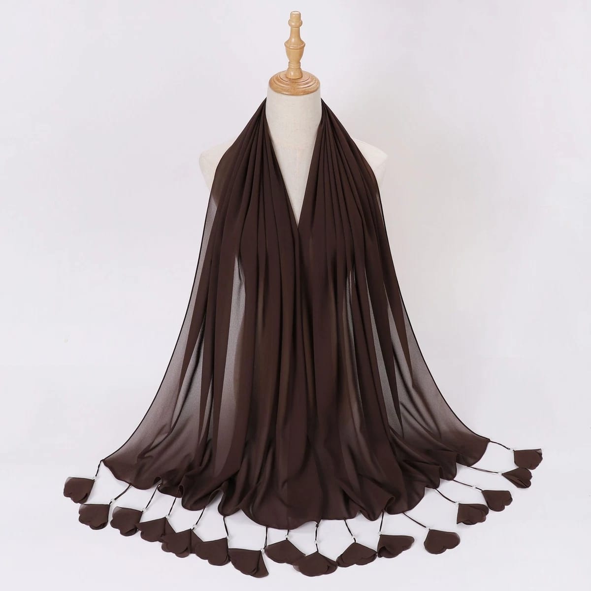 Lightweight Georgette Brown Hijab with Cute Butterfly Edges