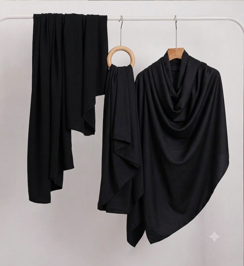 Discount Bundles | 3 Premium Jet Black Hijab | Soft & Non-Slip